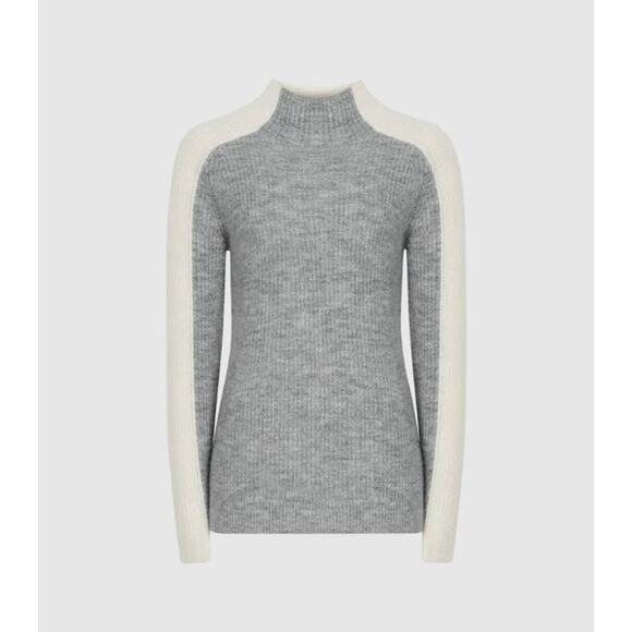 Reiss Ciera Colorblock Alpaca Wool Gray Cream High Neck Sweater Size S - Picture 3 of 11